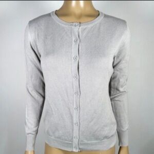 Melrose Chic Pink Button-Up Sweater. Jeweled Buttons. M